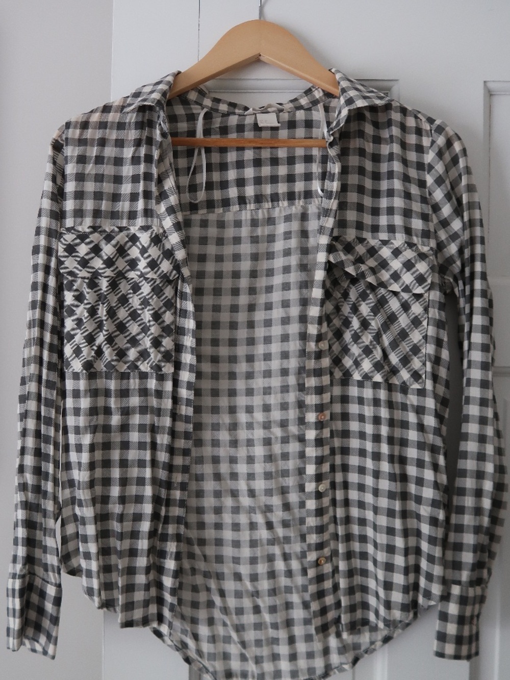 H&M Green White Plaid Button Down Shirt High Low Hem | Size 2